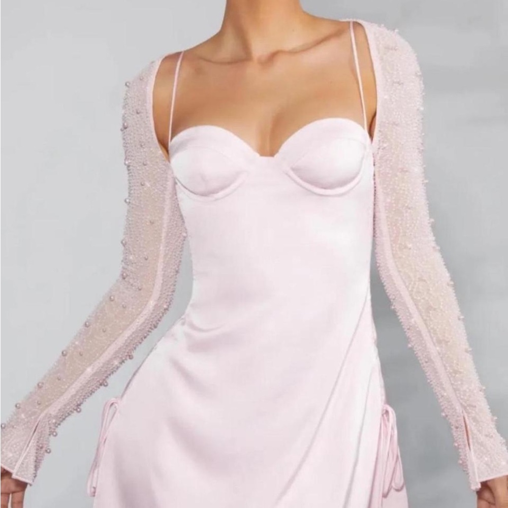 Oh Polly Pink Mini Dress with Beaded Sleeves